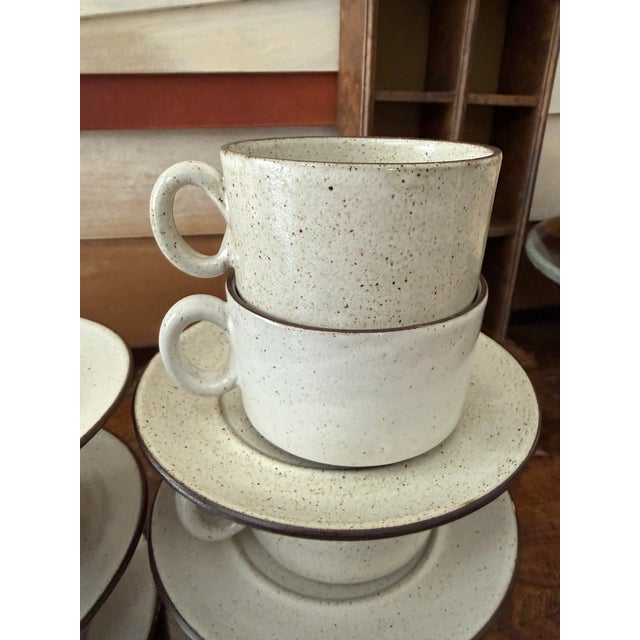 1960s Zaalberg Holland Speckled Stoneware Cups and Saucers - Set of Nine (9) For Sale - Image 10 of 12