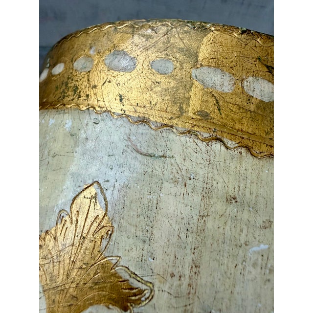 Wood Vintage Italian Florentine Waste Basket, Bin in Antique White and Gold in the Hollywood Regency Style For Sale - Image 7 of 12