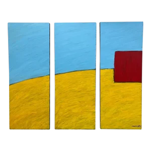 Contemporary, Three Panel Geometric Abstract Acrylic Painting, Signed, Dated