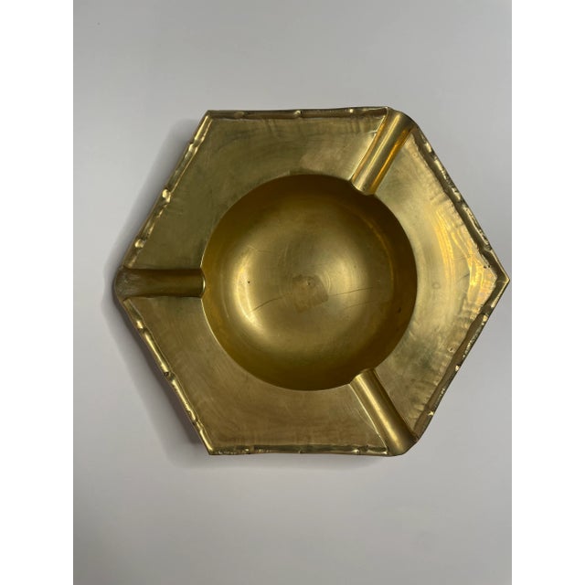 Mid-Century Modern Vintage Hollywood Regency Hexagon Soild Brass Catchall/Ashtray, a Pair For Sale - Image 3 of 10