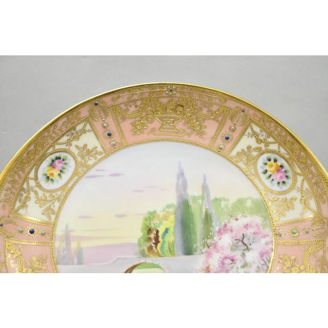 Ceramic Antique Nippon Hand Painted Porcelain Gold Gilt Swan & Lake Scene Cabinet Plate For Sale - Image 7 of 15