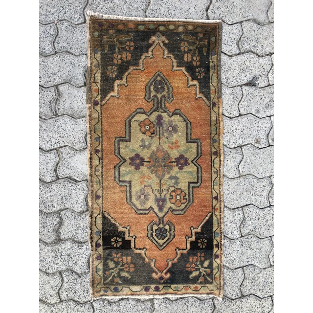 Distressed Handmade Wool Door Rug For Sale - Image 6 of 6