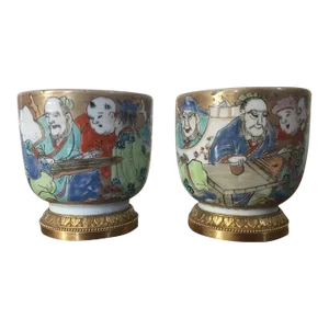 Antique 18th Century Japanese Edo Period Porcelain Mounted Beaker Cups - A Pair