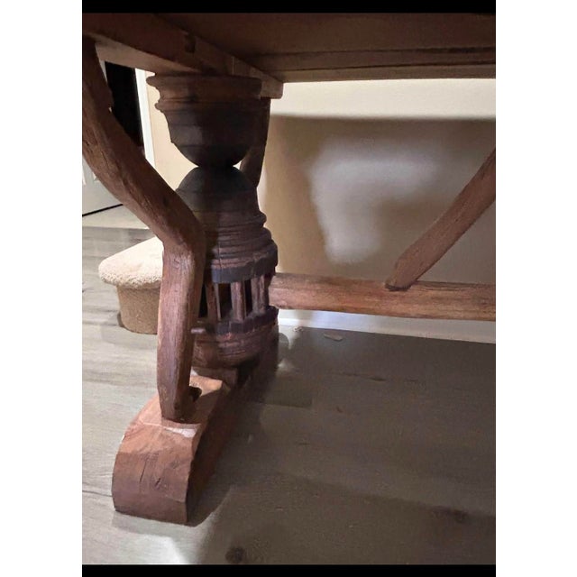 Beautiful handcrafted solid wood dining table made in Taiwan in the 1980s. This is a one-of-a-kind artisan piece, not...
