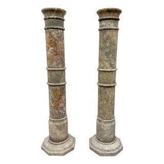 Antique Neoclassical Marble Column Pedestal Stands, Late 19th Century, Set of 2 For Sale