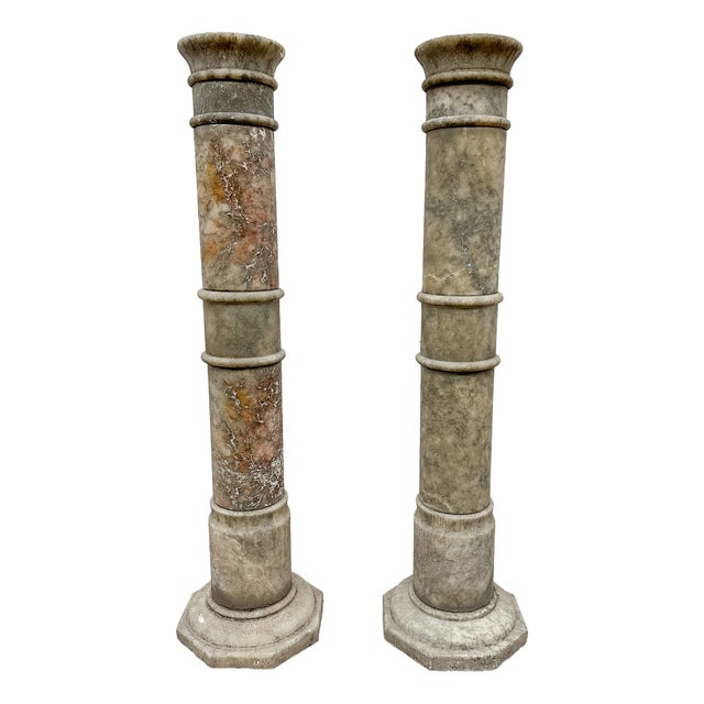 Antique Neoclassical Marble Column Pedestal Stands, Late 19th Century, Set of 2 For Sale
