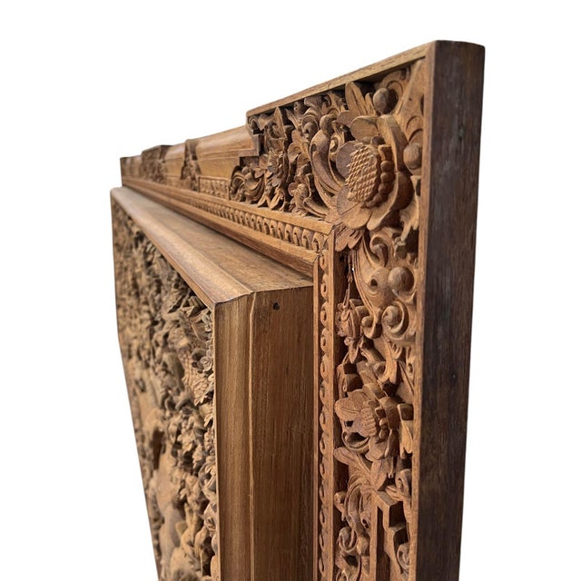 Monumental Indonesian Architectural Carved Teak Relief Wall Panel For Sale - Image 12 of 16