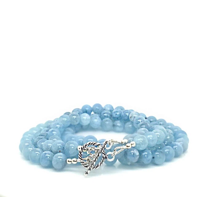 Traditional Ajd 18 Inch Two Strand Medium Blue Aquamarine Necklace For Sale - Image 3 of 10