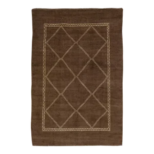 Brown Modern Moroccan Style Handmade Wool Rug With Tribal Design