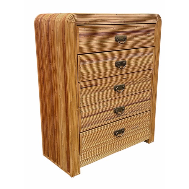 A beautifully designed tall chest of drawers. Measures 48”h x 39” x 19”. In the manner of Gabriella Crespi 1960’s....