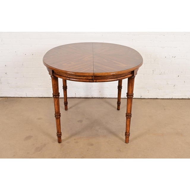 Wood Baker Furniture Style Mid-Century Hollywood Regency Faux Bamboo Carved Walnut Extension Dining Table, Circa 1970s For Sale - Image 7 of 13