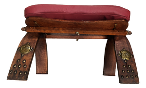Antique Egyptian Ottoman with Brass Ornamentation and Leather, 1920s