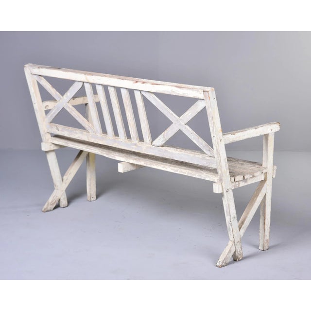 Antique English Painted Wood Bench With Cross Accented Back For Sale - Image 10 of 12