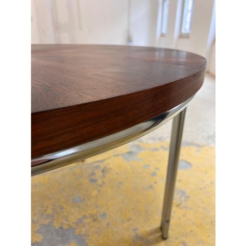 Wood Round Dining Table in Rosewood and Chrome For Sale - Image 7 of 11