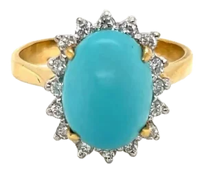 LeVian Diamond & Turquoise 18k Two Tone Gold Cocktail Ring - Size 7.5