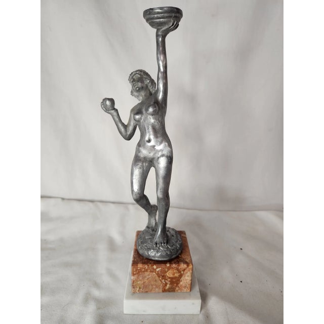 Art Deco Style "Eve w/ Apple" Statuette Ring Cady w/Marble Two Tier Base Add a touch of elegance to your decor with this...