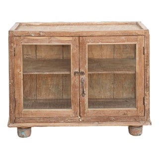 Antique Whitewash Teak Apothecary Glass Cabinet For Sale