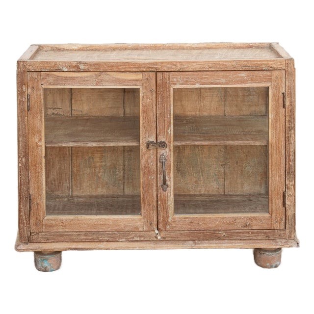 Antique Whitewash Teak Apothecary Glass Cabinet For Sale