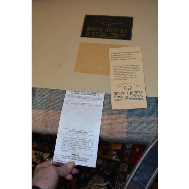 Vintage North Hickory Furniture Blue/Tan Plaid Wingback Settee W/ Nail Head Trim For Sale - Image 13 of 18