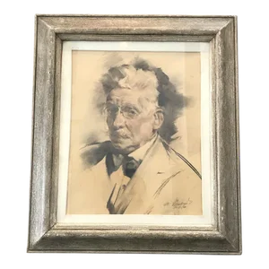 Watercolor Portrait Painting of Gentleman With Pince Nez by Listed Artist Georgina Iserbyt Circa 1940