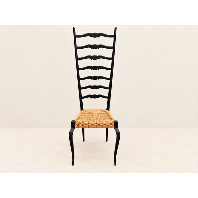 Italian 1960s High Back Chair, Italian , Chiavari Style, Buffa, Ponti Style, Cane, Black For Sale - Image 3 of 13