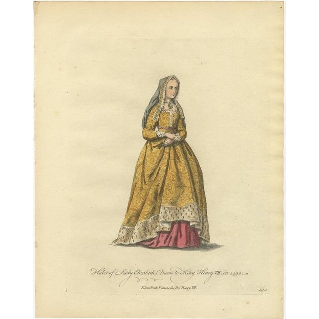 Jefferys, Elizabeth of York, Queen to Henry Vii in 1490, Jefferys Costume Plate, 1757, Engraving For Sale - Image 3 of 9