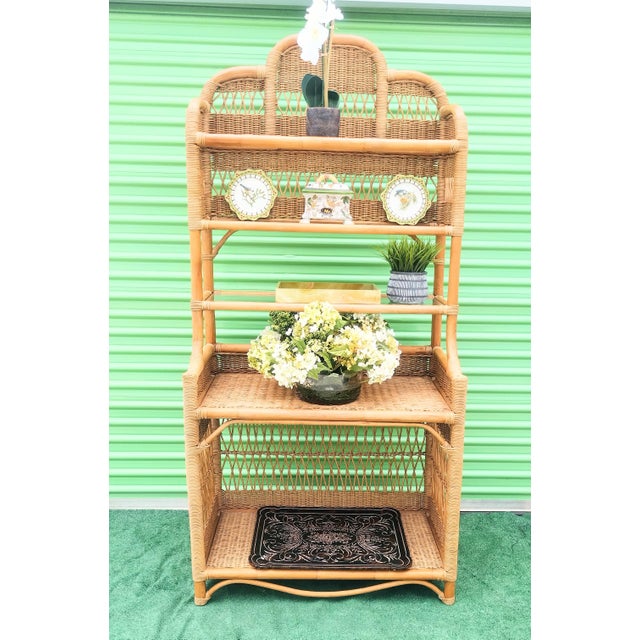 Vintage Wicker Rattan Pagoda Topped 3 Glass Shelf Etagere Chairish