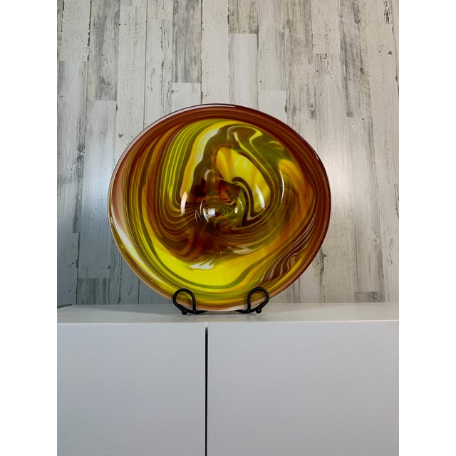 Glass Vintage Over-Sized Art Glass Bowl / Charger For Sale - Image 7 of 12