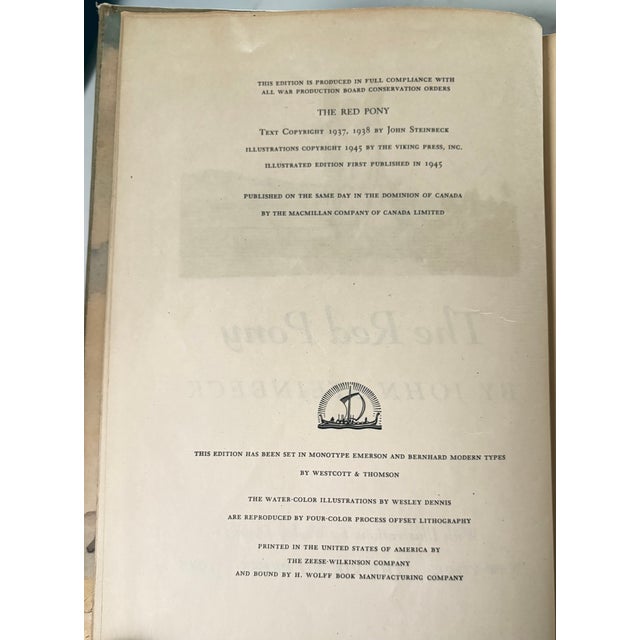 1940s 1940s the Red Pony, by John Steinbeck, Illustrated First Edition Hardcover For Sale - Image 5 of 12