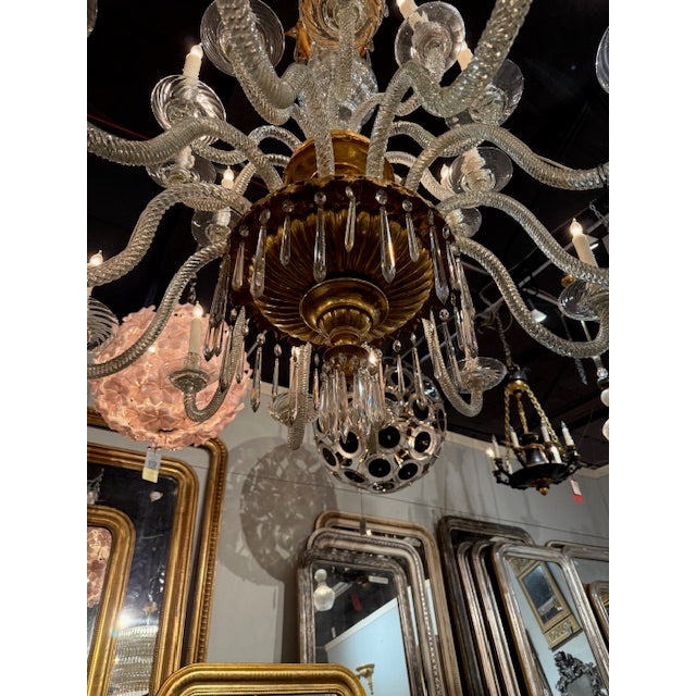 19th Century Venetian Twist Glass Arm and Giltwood Chandelier For Sale - Image 11 of 14