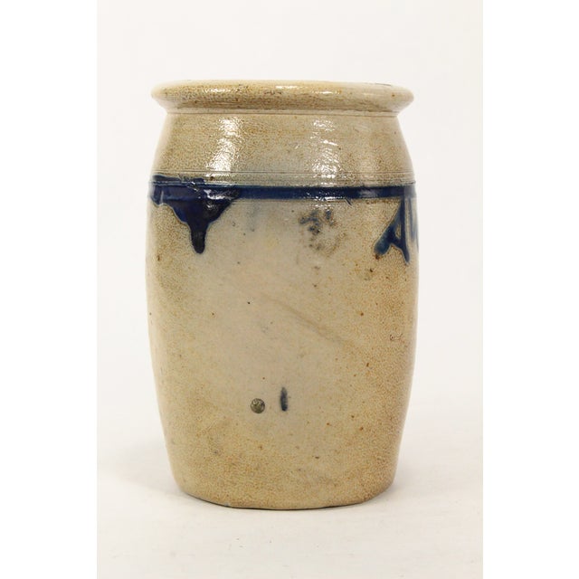 Rare 19th C Blue on Beige Stoneware Anchovies Jar, New England For Sale In Houston - Image 6 of 17