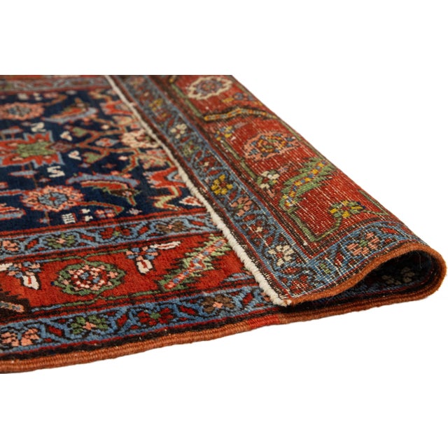 1900s Allover Designed Antique Heriz Wool Runner in Dark Blue For Sale - Image 4 of 11