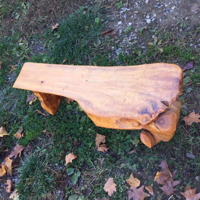 Rustic 1980s Vintage Handcrafted Wood Bench For Sale - Image 3 of 10