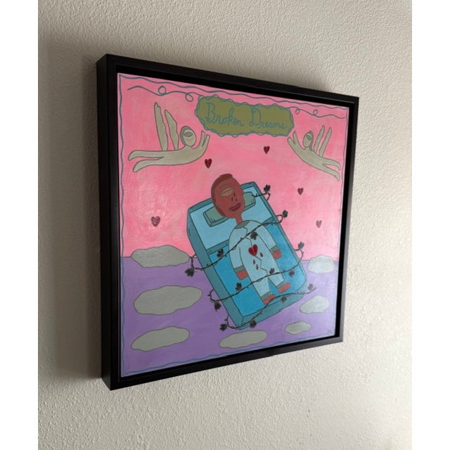 Dark Pink Original Acrylic Folk Art Painting From Renowned Key West Artist 'Broken Dreams' For Sale - Image 8 of 8