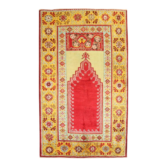 Early 20th Century Colorful Antique Prayer Niche Turkish Rug, 3'7'' X 5'6'' For Sale
