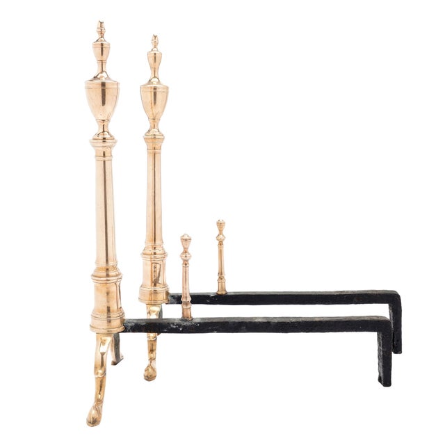 American Philadelphia Federal Bell Metal Andirons With Paired Fire Tools, C. 1790 For Sale - Image 3 of 13
