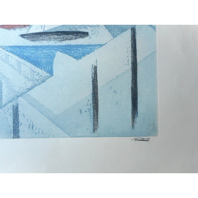 Mid-Century Modern Vintage Mid 20th C. Elephant Folio Size Pencil Signed Ltd. Ed. Abstract Sailboats Etching For Sale - Image 3 of 5