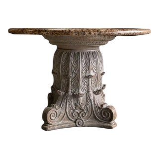 Late 19th Century European-Style Round Natural Stone Dining Table With Ornate Carved Pedestal For Sale