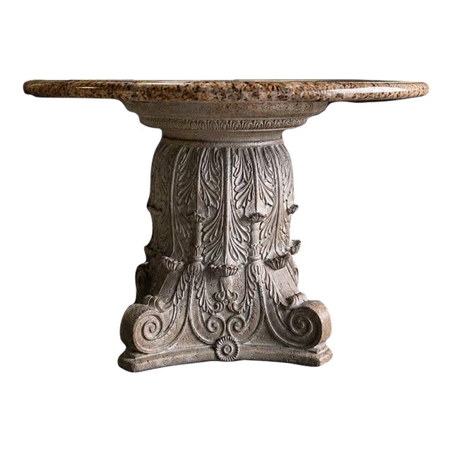 Late 19th Century European-Style Round Natural Stone Dining Table With Ornate Carved Pedestal For Sale