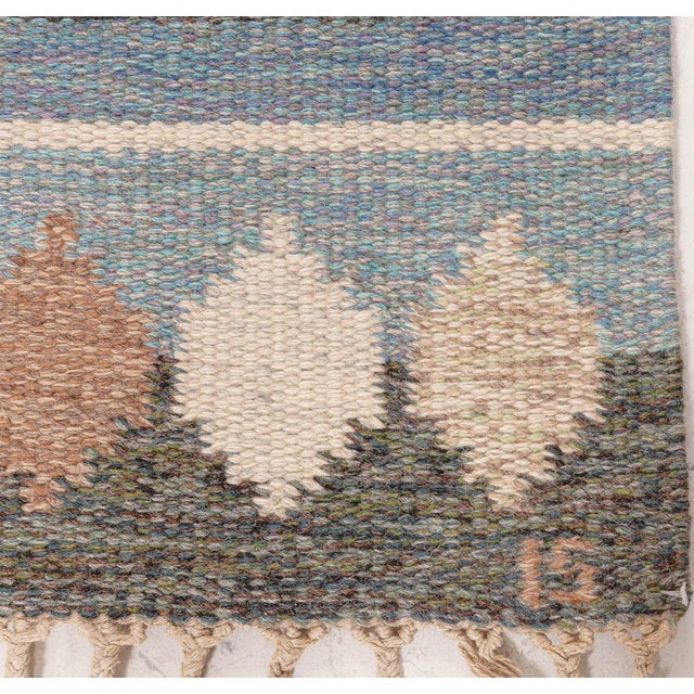 Scandinavian Mid-Century Ivory Flatweave Carpet By Ingegerd Silow For Sale - Image 9 of 9