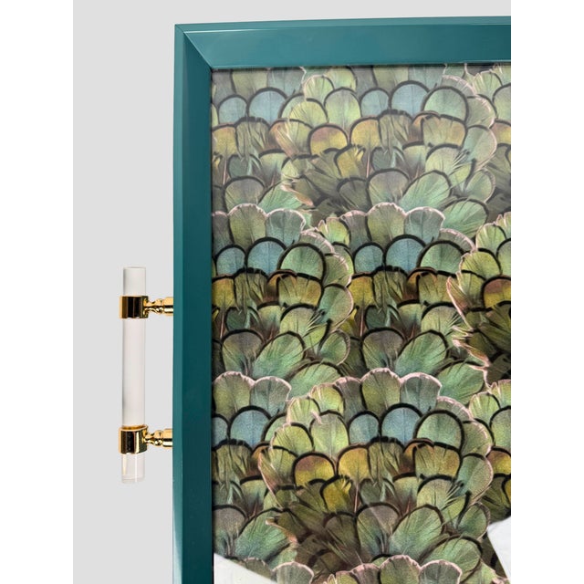 2020s Custom Peacock Tray Acrylic Handles Teal For Sale - Image 5 of 9