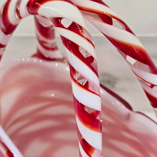 Glass Vintage Murano-Style Red & White Hand-Blown Art Glass Handbag Purse Vase For Sale - Image 7 of 9