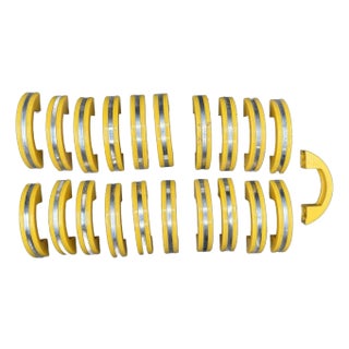 Unused Yellow Art Deco Bakelite Door/Drawer Pulls With Chrome Strip, Set of 21 For Sale