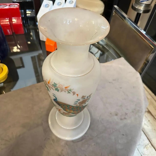 Early 1900s Art Nouveau Hand-Painted Opaline Glass Italian Vase For Sale - Image 12 of 12