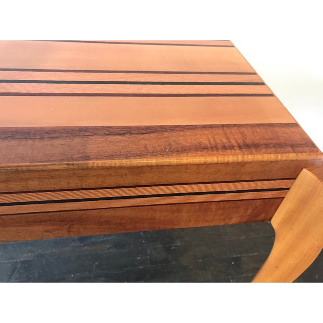 Contemporary Studio Wooden Inlay Recomposed Dyed Koa Pear Woods Side Table For Sale - Image 3 of 7
