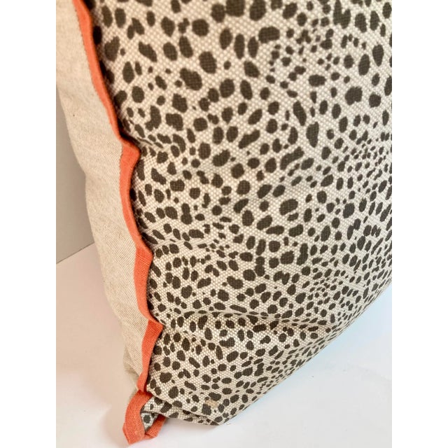 Textile Animal Print Toss Pillow With Coral Linen Details For Sale - Image 7 of 12