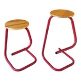 Pair of 1980s Tubular Paperclip Bar Stools Attributed to Amisco For Sale