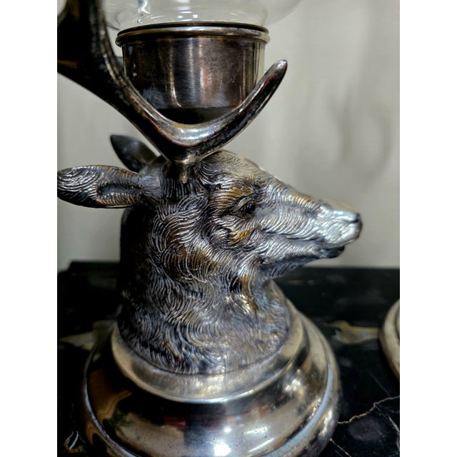 Metal 1950s Pair of Carole Stupell Stag Silverplate Hurricane Lamps For Sale - Image 7 of 13