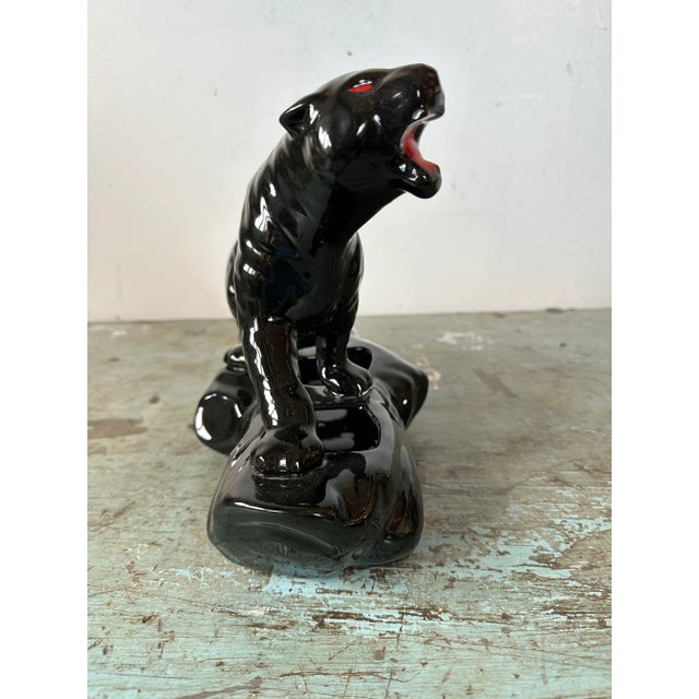 Vintage Ceramic Black Panther on Log Planter | Chairish