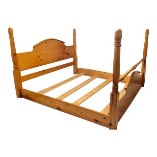 Mid 20th Century Vintage Knotty Pine Four Poster Bed Frame, King Size For Sale